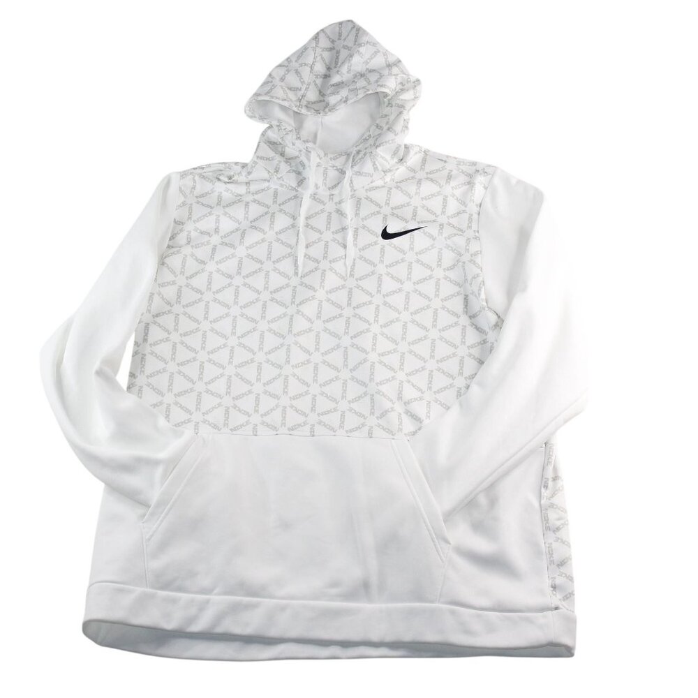 Nike Therma Fit 3XL All Over Print White Gray Hoodie Nike Spell Out Streetwear - Picture 4 of 16